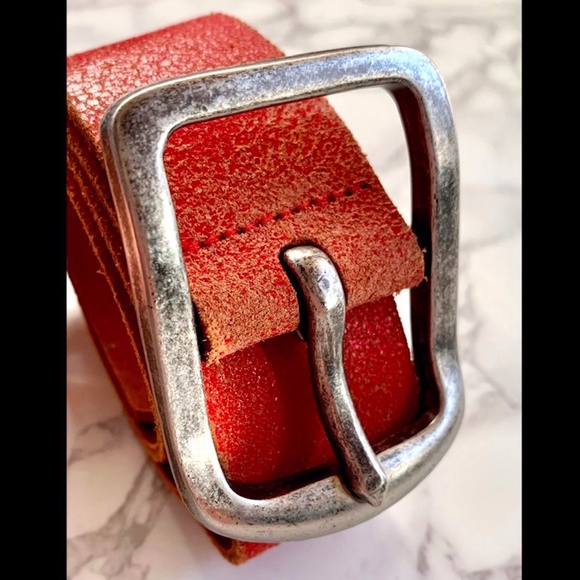 AMERICA Vintage Red Antique Distressed Genuine Leather Belt SIZE 34 - Picture 1 of 9